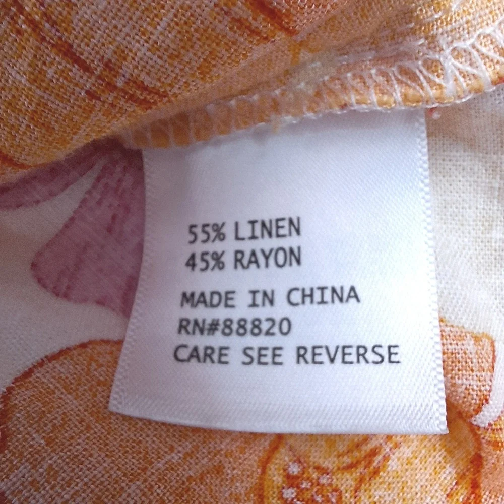Cynthia Rowley Crop Top Womens Medium Orange Floral Linen Blend Puff Sleeve Boho - Picture 6 of 8